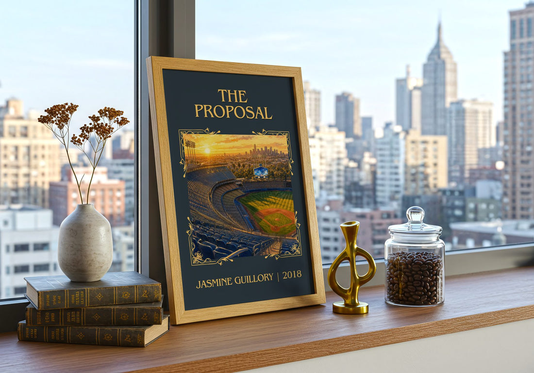The Proposal Classic Book Art Print by Jasmine Guillory – framed print on a city-view windowsill
