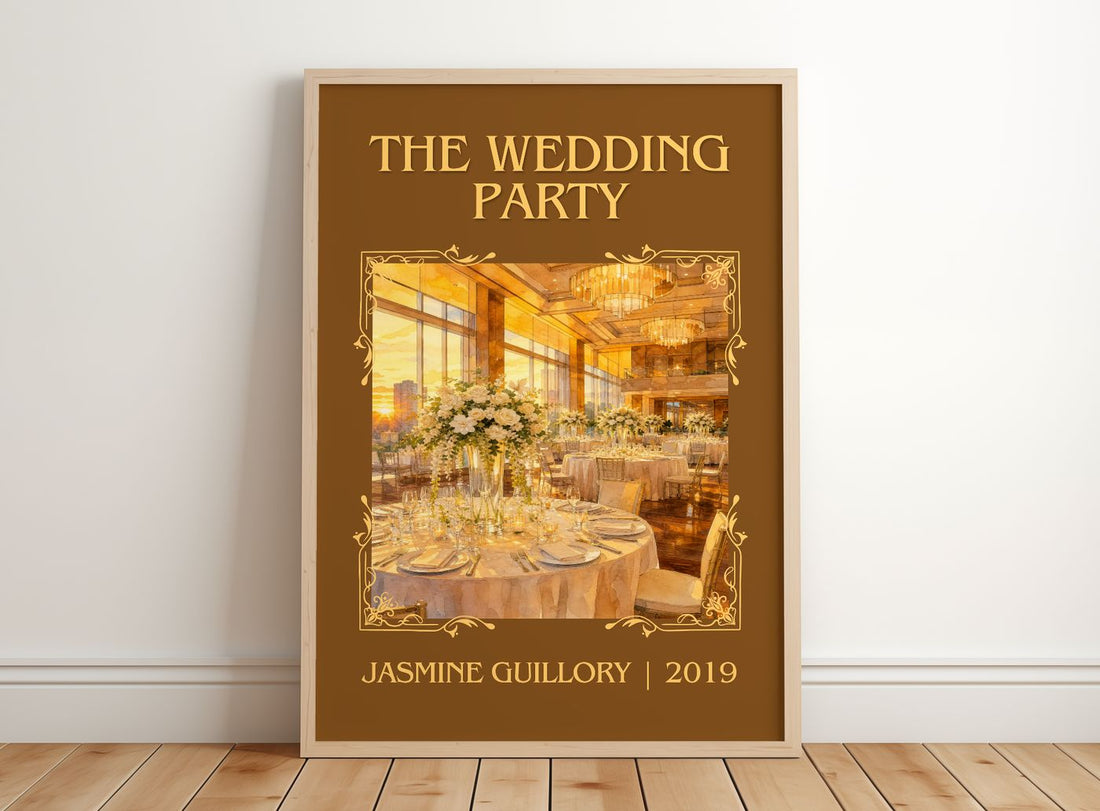 The Wedding Party Classic Book Art Print by Jasmine Guillory – framed print leaning on a wooden floor