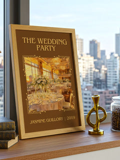 The Wedding Party Classic Book Art Print by Jasmine Guillory – framed print on a city-view windowsill