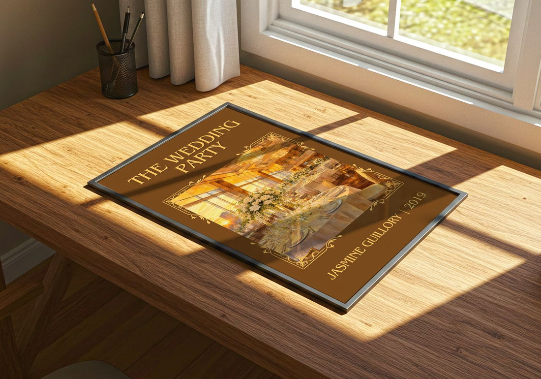 The Wedding Party Classic Book Art Print by Jasmine Guillory – print on a sunlit desk