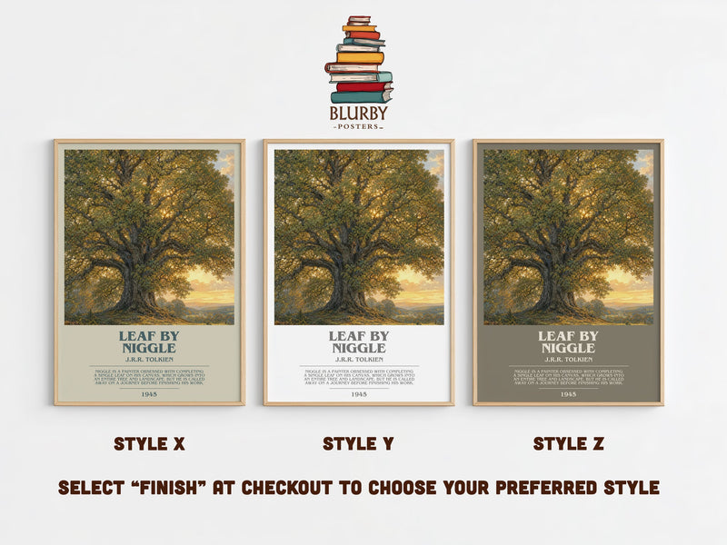 Leaf By Niggle bookish print in frame leaning in hallway – fantasy wall art