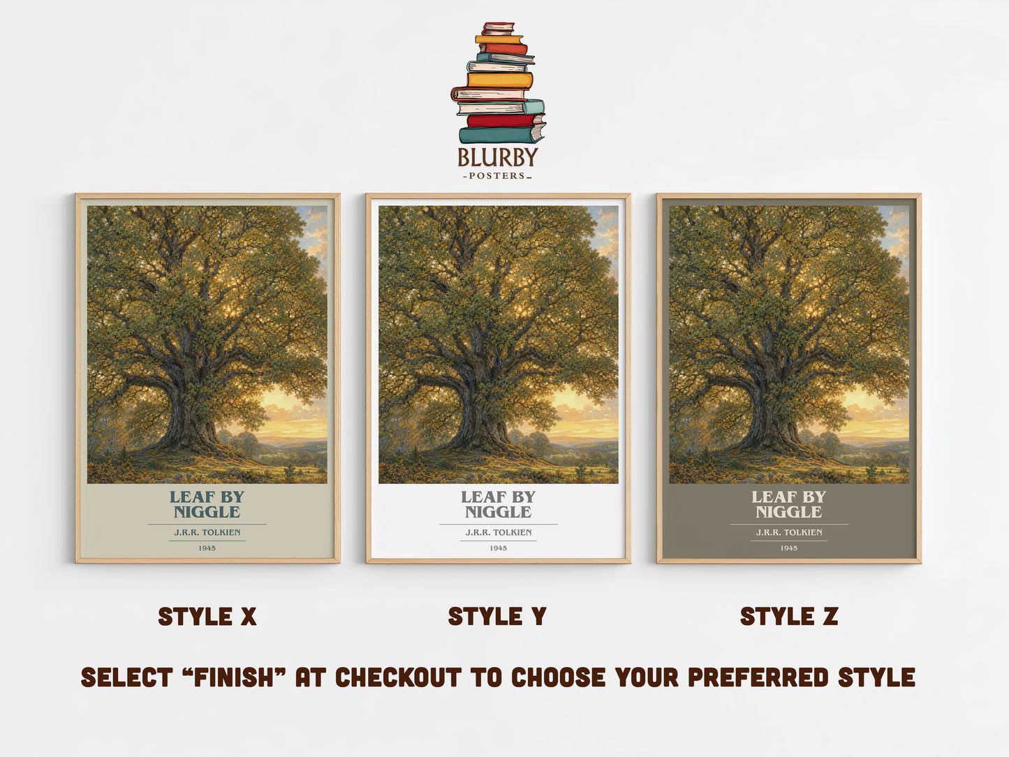 Leaf By Niggle book cover print in frame leaning in hallway – fantasy wall art