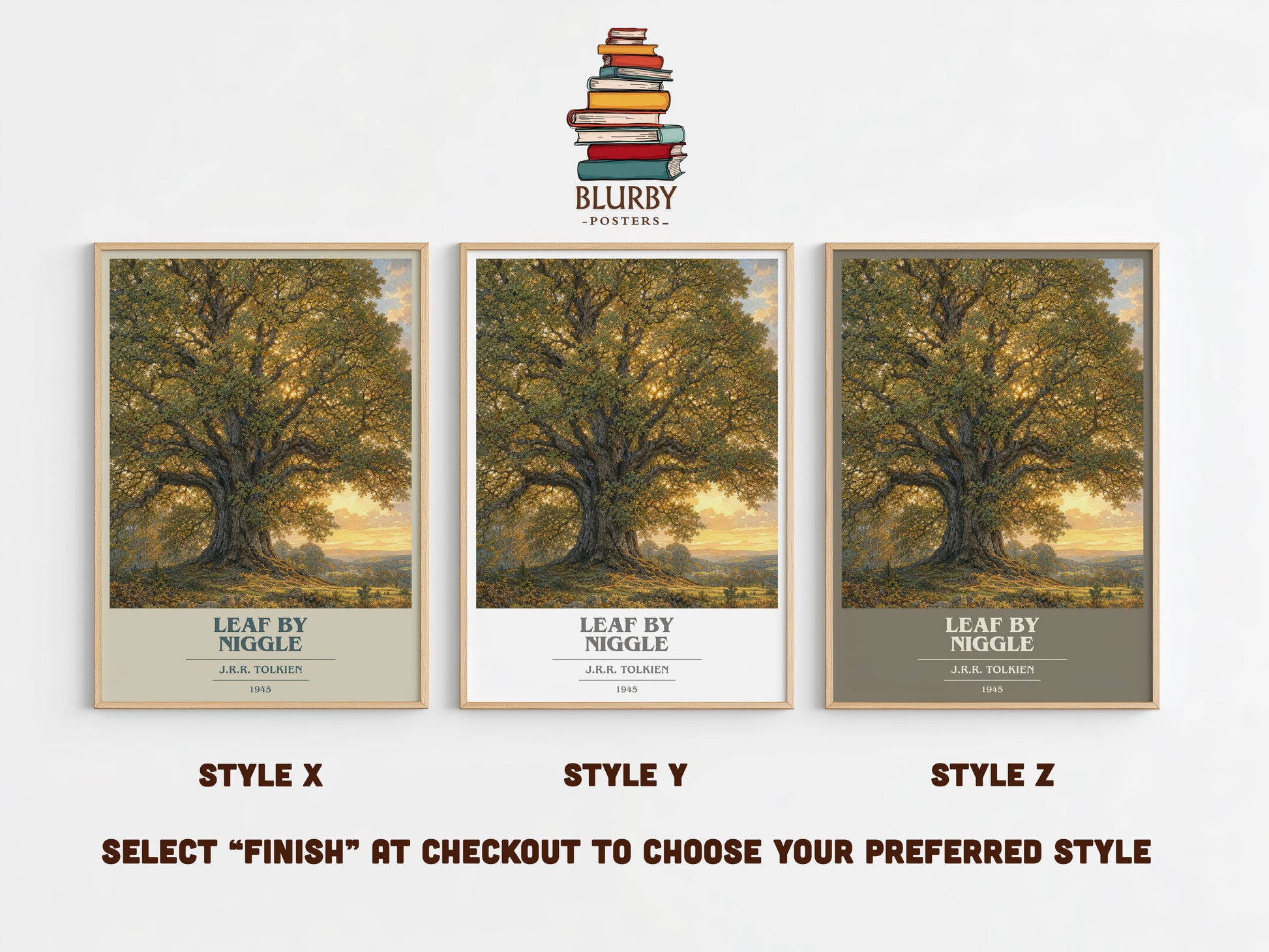 Leaf By Niggle book cover print in frame leaning in hallway – fantasy wall art