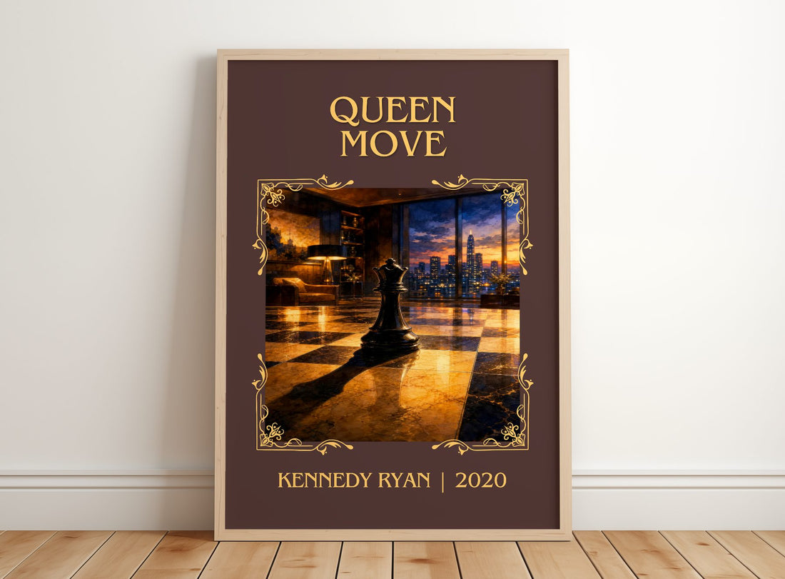 Queen Move Classic Book Art Print by Kennedy Ryan – framed print leaning on a wooden floor