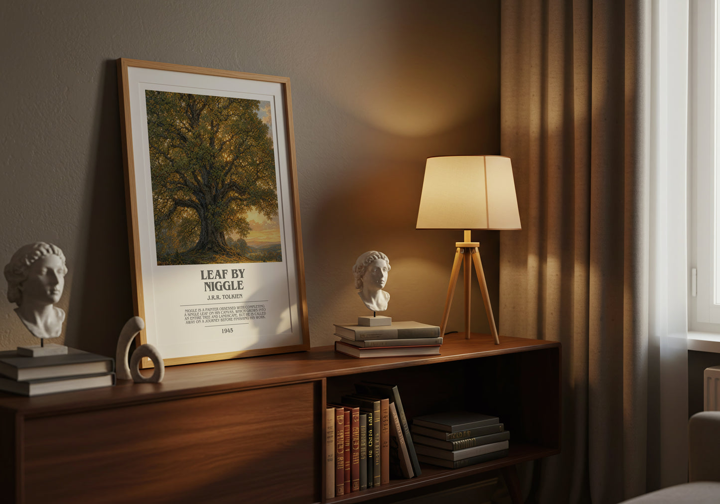 Leaf By Niggle bookish book poster framed on wall – fantasy wall art
