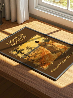 Light in August Classic Book Art Print by William Faulkner – print on a sunlit desk