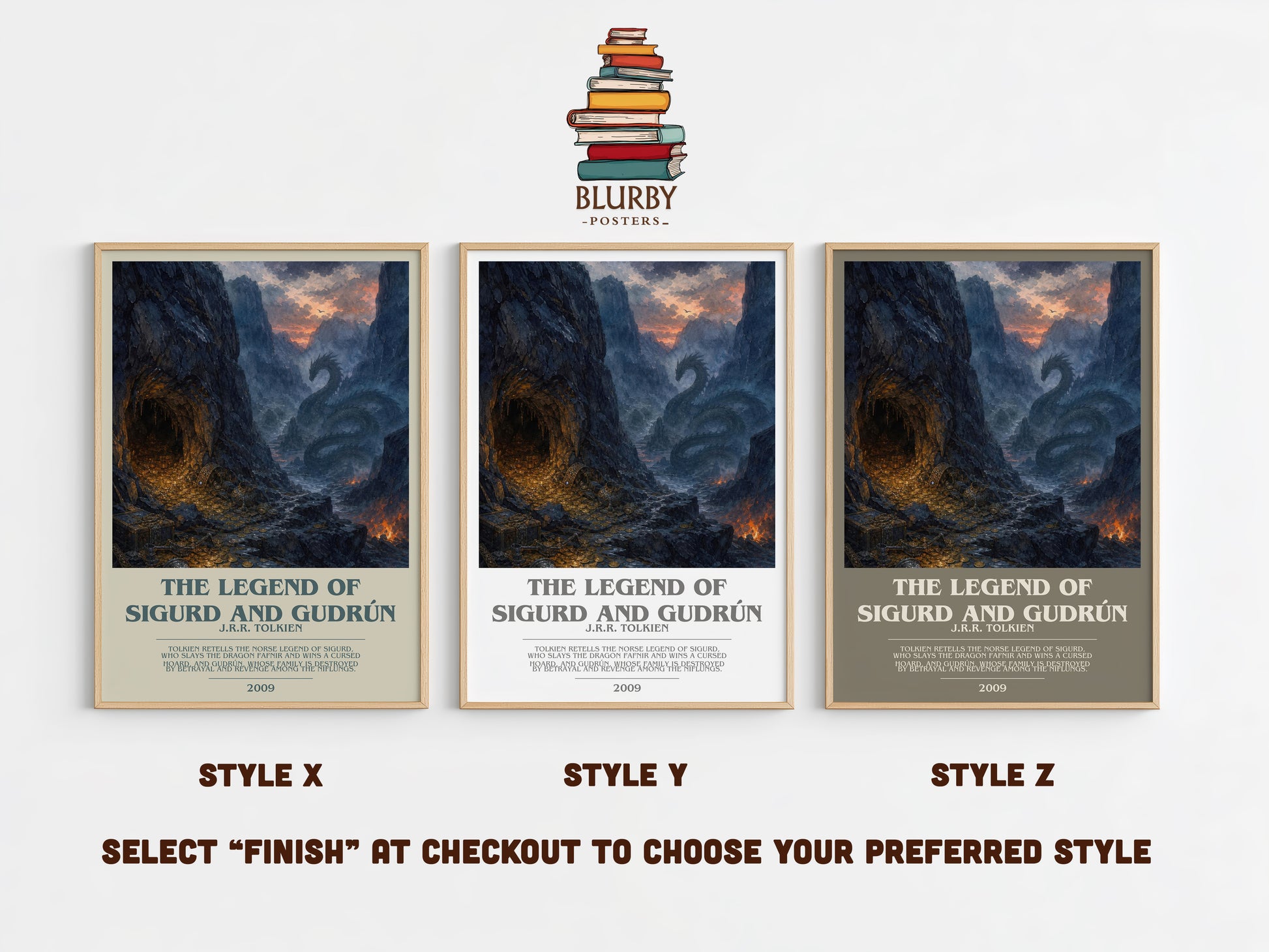 The Legend Of Sigurd And Gudrún bookish print in frame leaning in hallway – poetry wall art