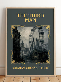 The Third Man Classic Book Art Print by Graham Greene – framed print leaning on a wooden floor