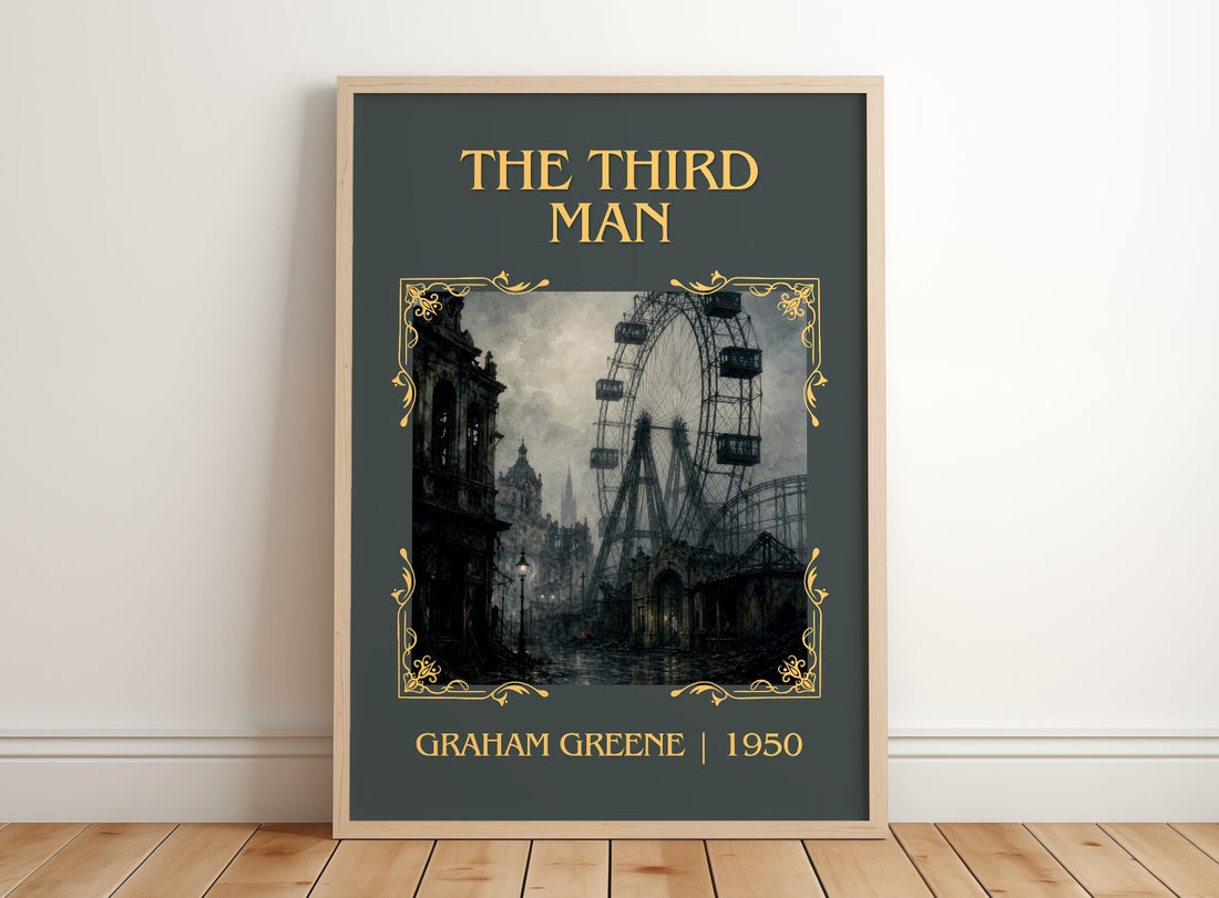 The Third Man Classic Book Art Print by Graham Greene – framed print leaning on a wooden floor