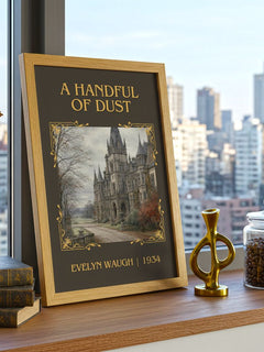 A Handful of Dust Classic Book Art Print by Evelyn Waugh – framed print on a city-view windowsill