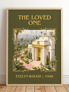 The Loved One Classic Book Art Print by Evelyn Waugh – framed print leaning on a wooden floor