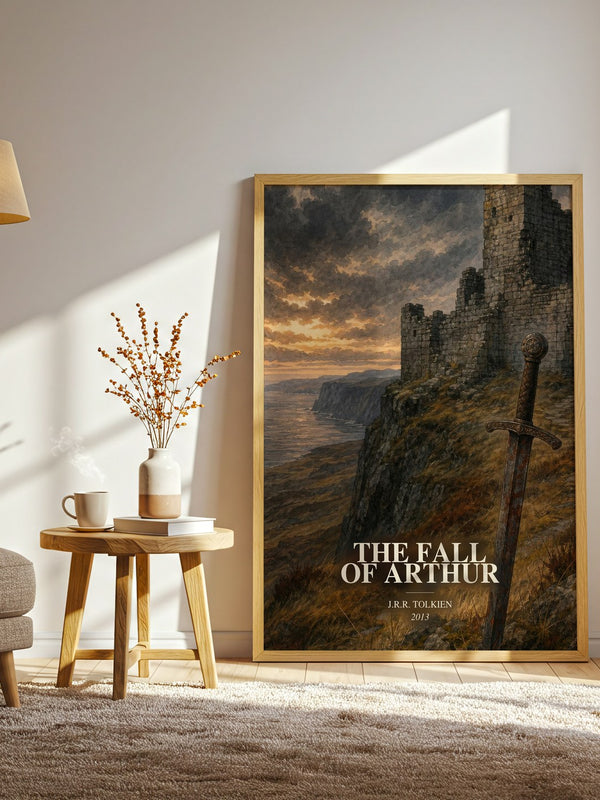 The Fall Of Arthur watercolour print in frame leaning in hallway – poetry wall art