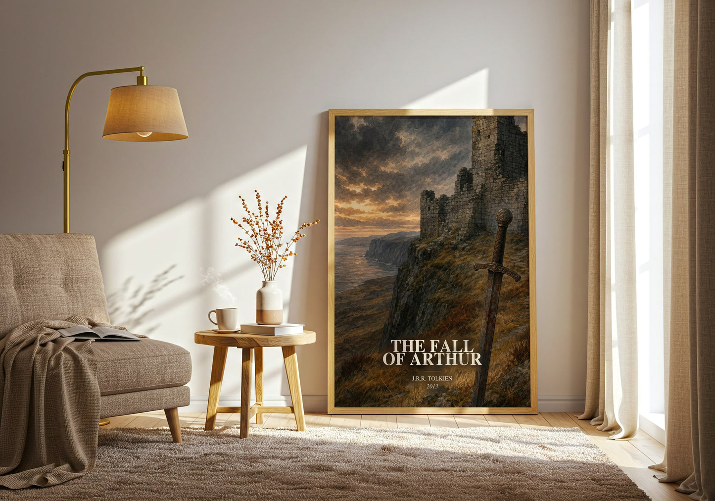 The Fall Of Arthur watercolour print in frame leaning in hallway – poetry wall art