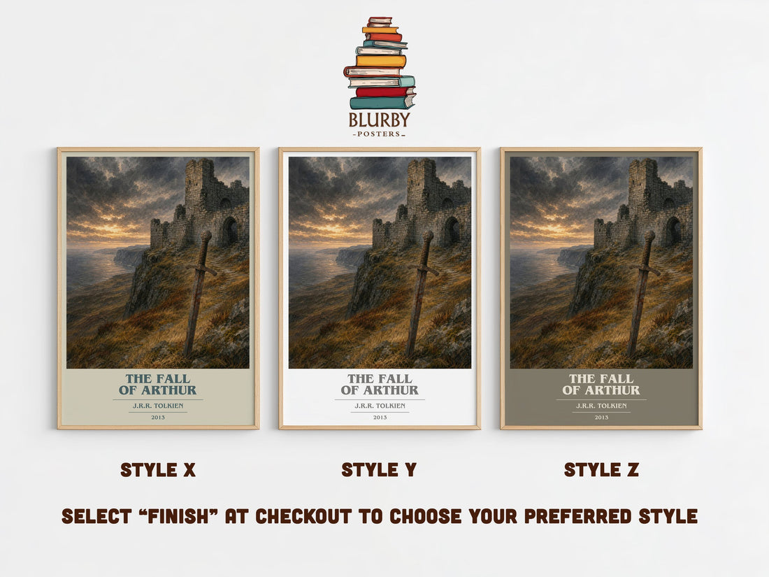 The Fall Of Arthur book cover print in frame leaning in hallway – poetry wall art (mockup)