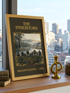 The Inheritors Classic Book Art Print by William Golding – framed print on a city-view windowsill