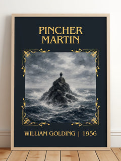 Pincher Martin Classic Book Art Print by William Golding – framed print leaning on a wooden floor