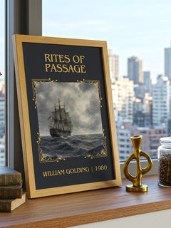 Rites of Passage Classic Book Art Print by William Golding – framed print on a city-view windowsill