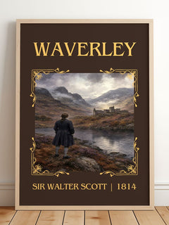 Waverley Classic Book Art Print by Sir Walter Scott – framed print leaning on a wooden floor