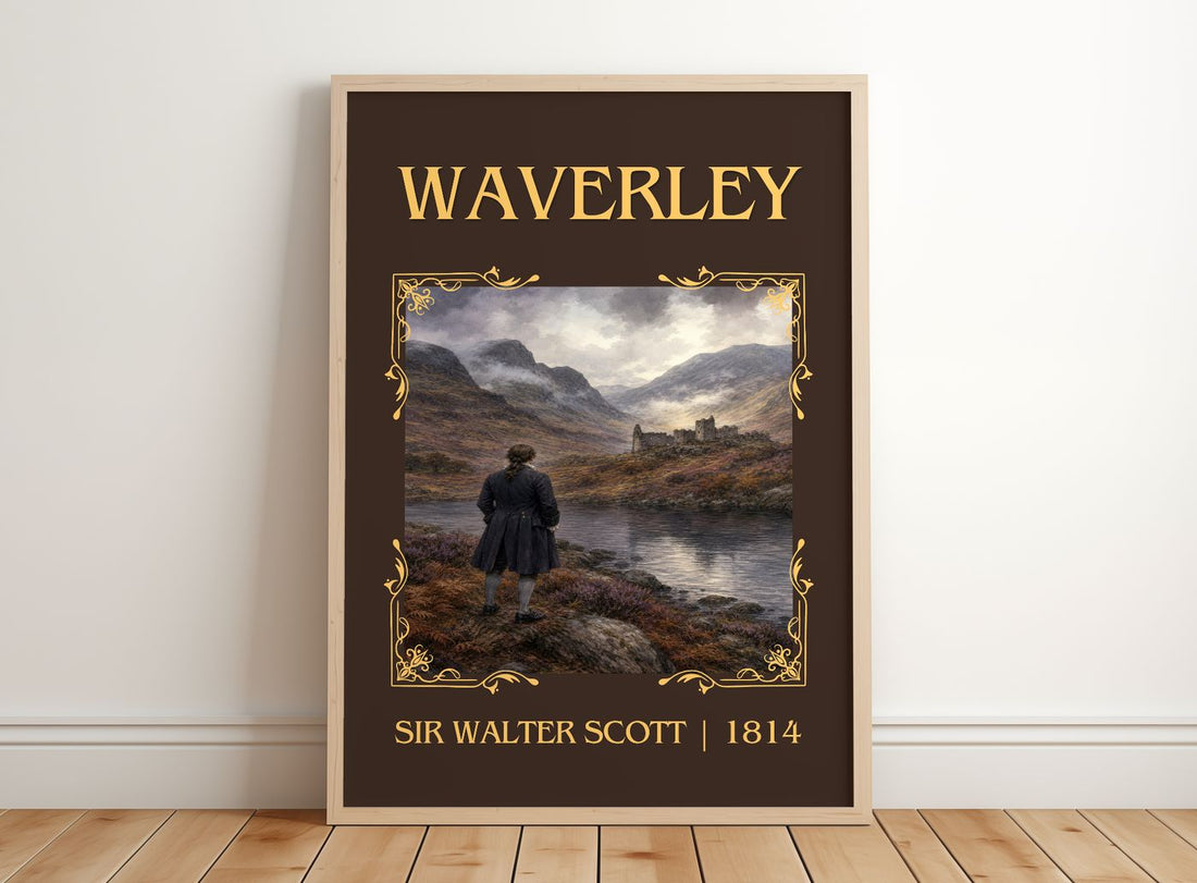 Waverley Classic Book Art Print by Sir Walter Scott – framed print leaning on a wooden floor