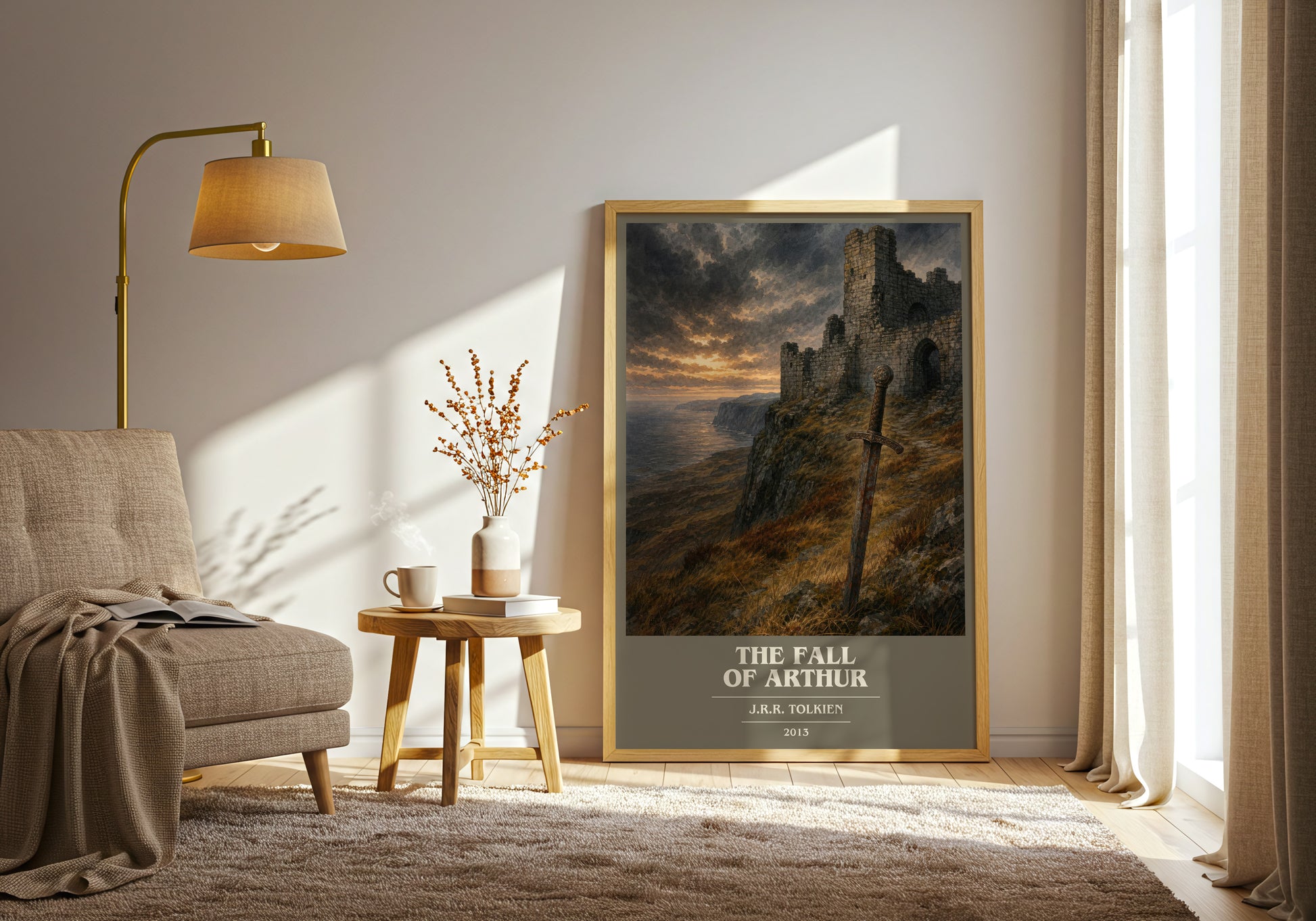 The Fall Of Arthur book cover print on bookshelf – J.R.R. Tolkien fan gift
