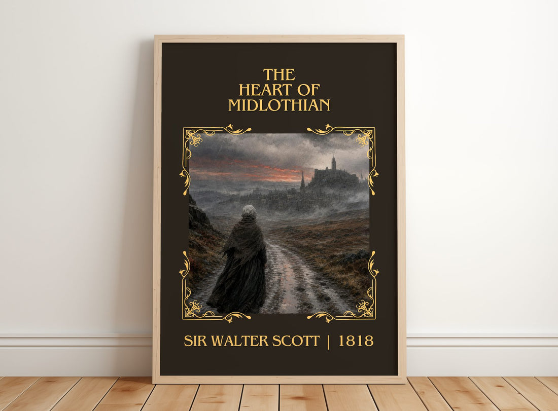 The Heart of Midlothian Classic Book Art Print by Sir Walter Scott – framed print leaning on a wooden floor