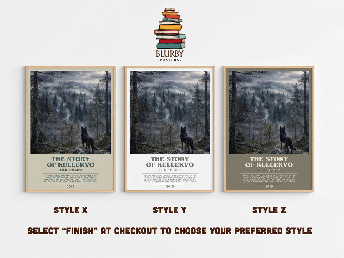The Story Of Kullervo bookish print in frame leaning in hallway – fantasy wall art (mockup)