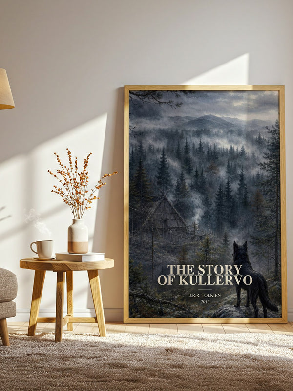 The Story Of Kullervo watercolour print in frame leaning in hallway – fantasy wall art