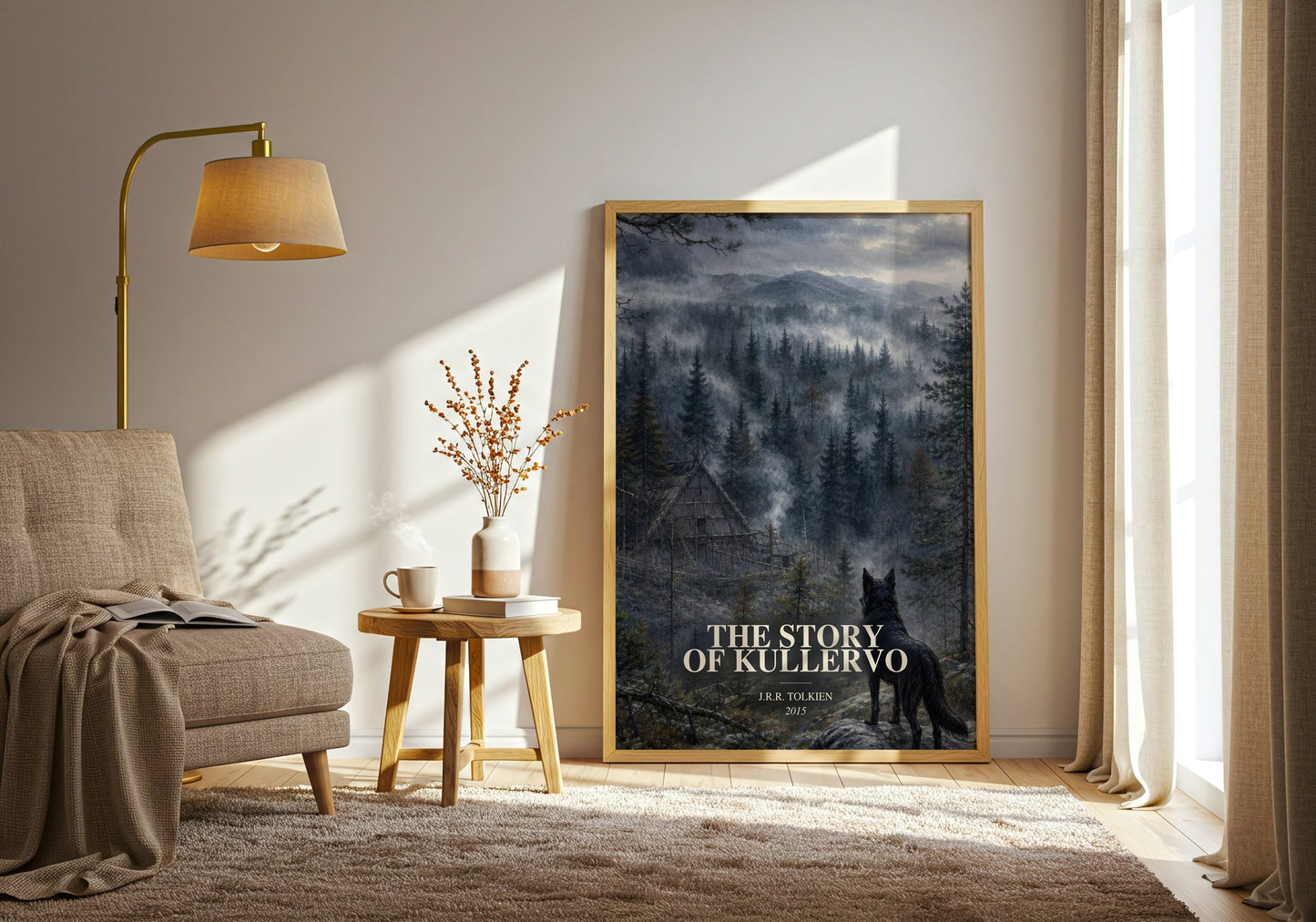 The Story Of Kullervo watercolour print in frame leaning in hallway – fantasy wall art