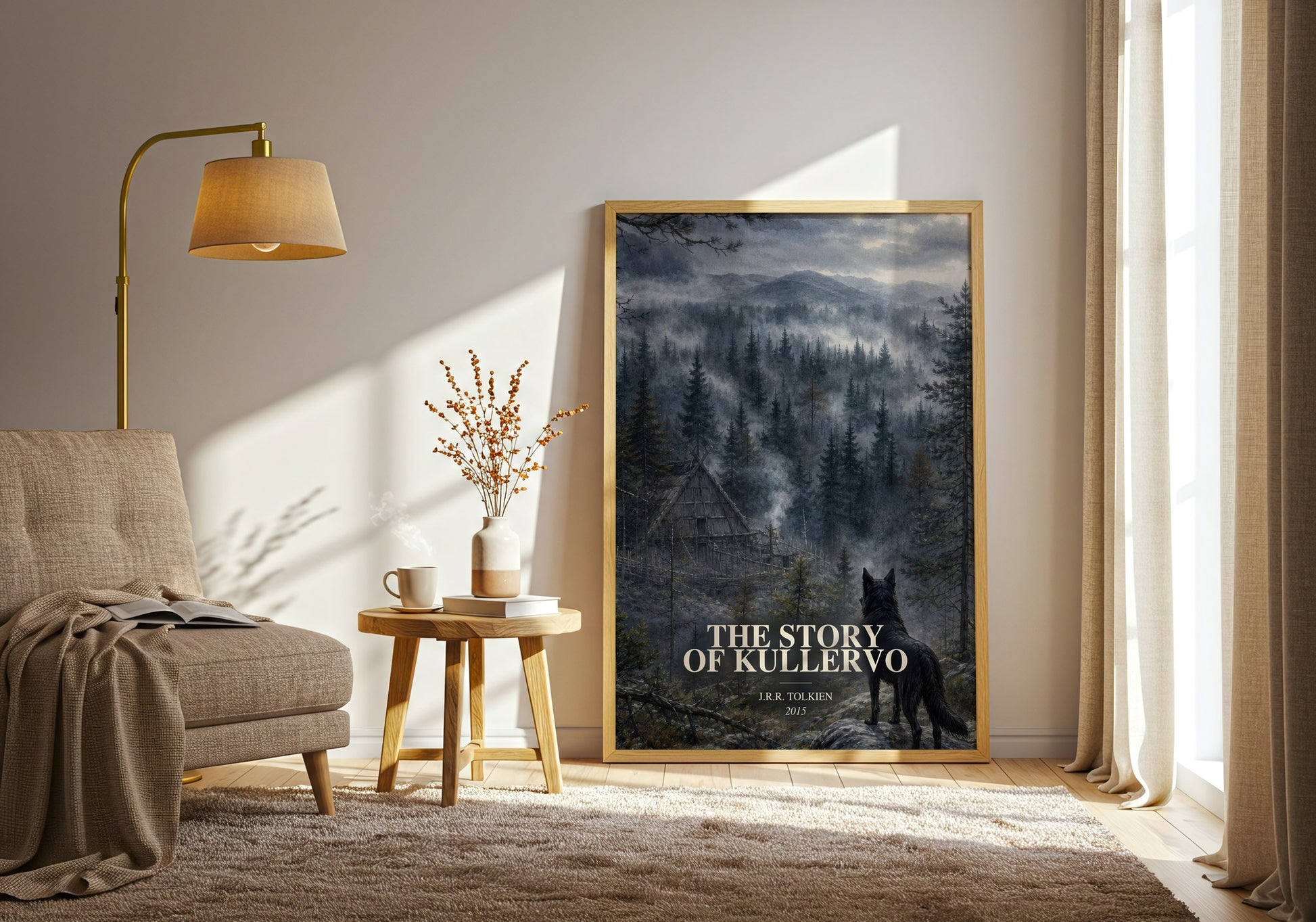 The Story Of Kullervo watercolour print in frame leaning in hallway – fantasy wall art