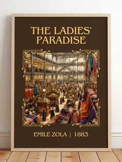 The Ladies' Paradise Classic Book Art Print by Émile Zola – framed print leaning on a wooden floor