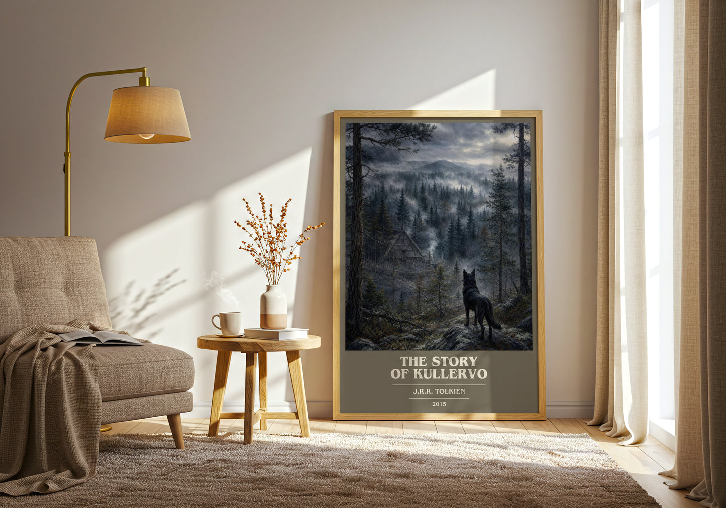 The Story Of Kullervo book cover print on bookshelf – J.R.R. Tolkien fan gift