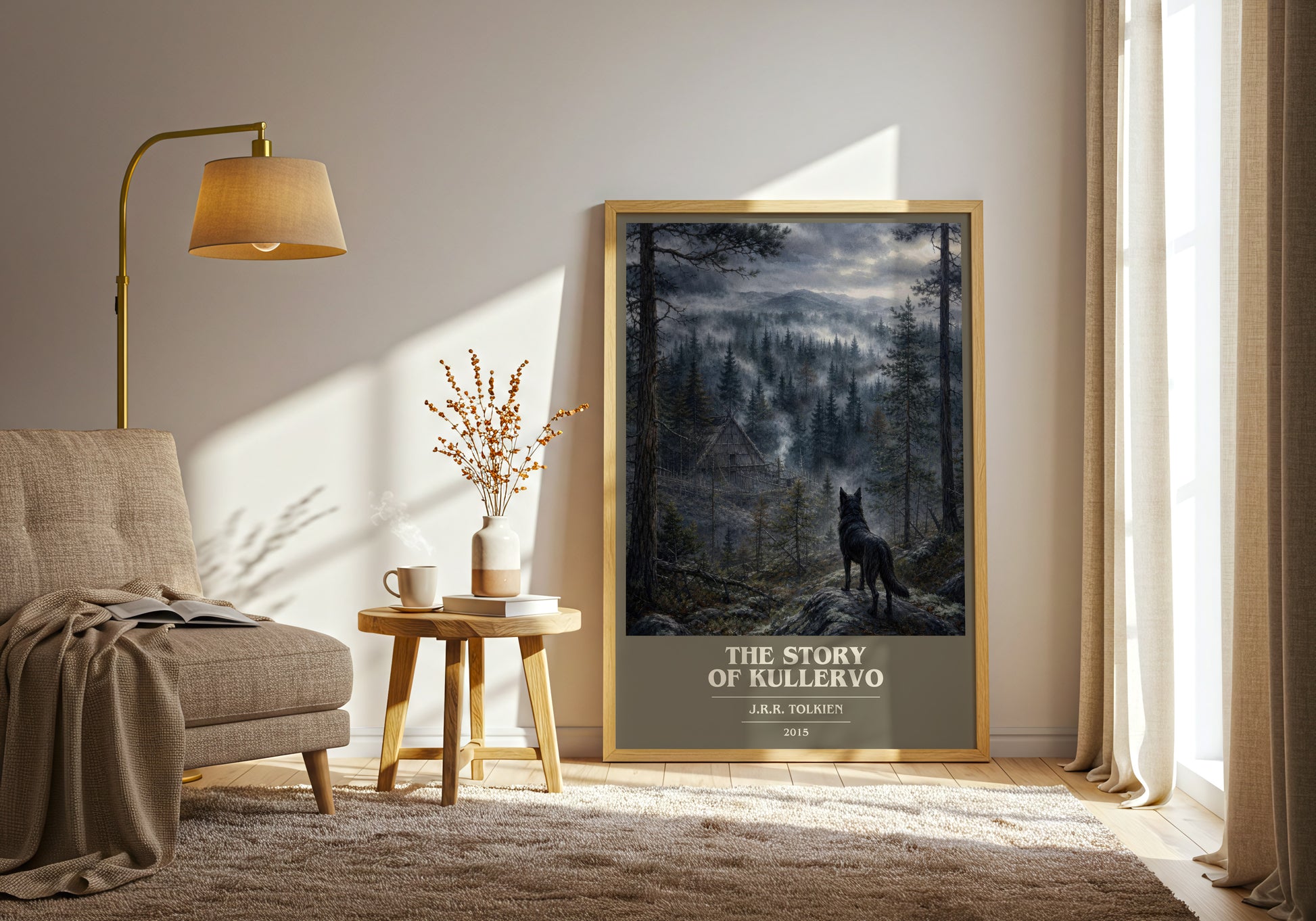 The Story Of Kullervo book cover print on bookshelf – J.R.R. Tolkien fan gift