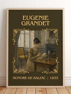 Eugénie Grandet Classic Book Art Print by Honoré de Balzac – framed print leaning on a wooden floor