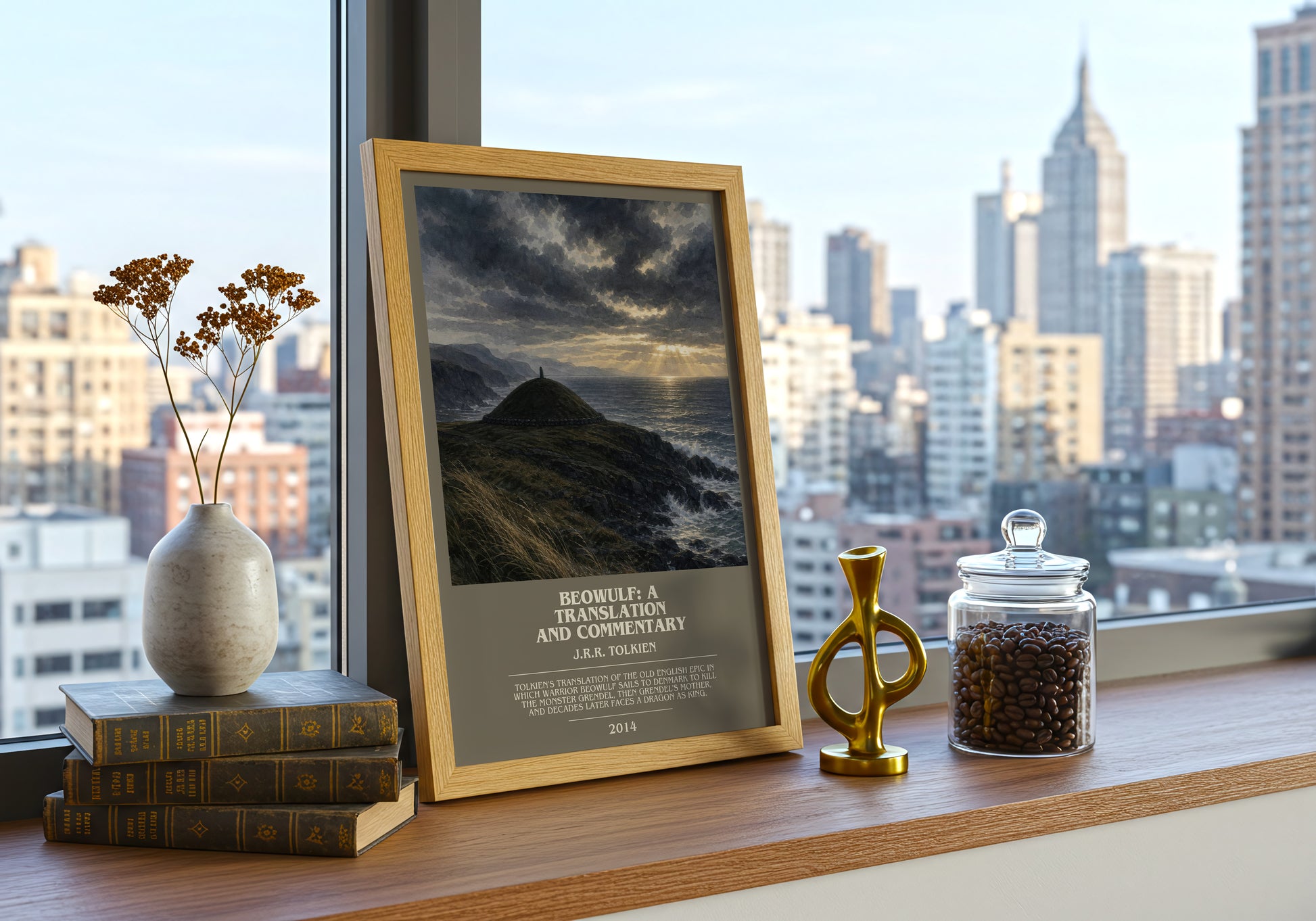Beowulf: A Translation And Commentary bookish print framed by window – literary home decor