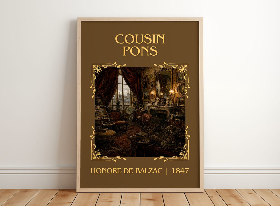 Cousin Pons Classic Book Art Print by Honoré de Balzac – framed print leaning on a wooden floor