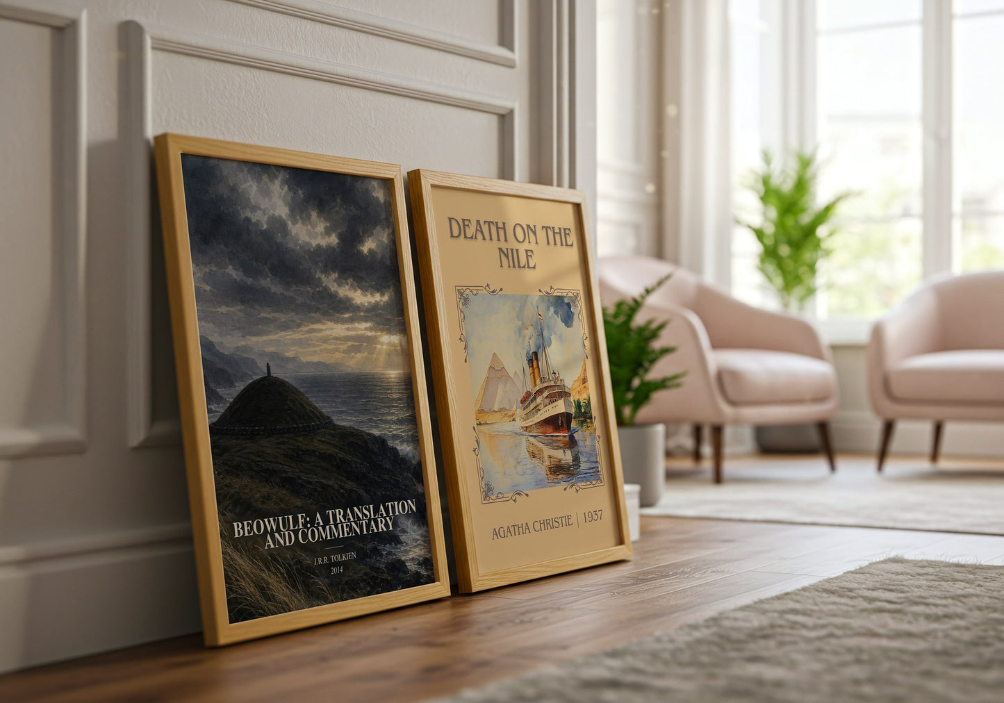 Beowulf: A Translation And Commentary watercolour print framed by window – literary home decor