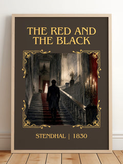 The Red and the Black Classic Book Art Print by Stendhal – framed print leaning on a wooden floor