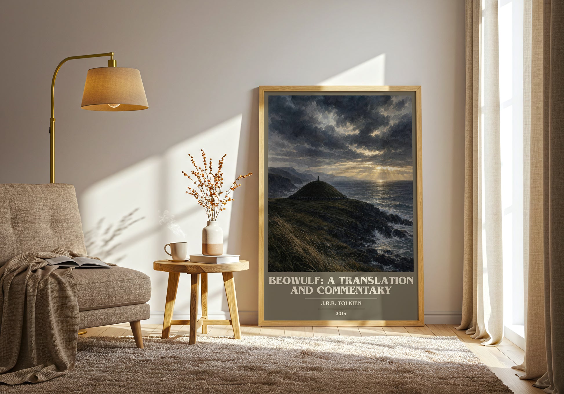 Beowulf: A Translation And Commentary book cover print on bookshelf – J.R.R. Tolkien fan gift