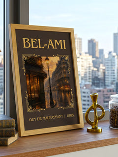 Bel-Ami Classic Book Art Print by Guy de Maupassant – framed print on a city-view windowsill