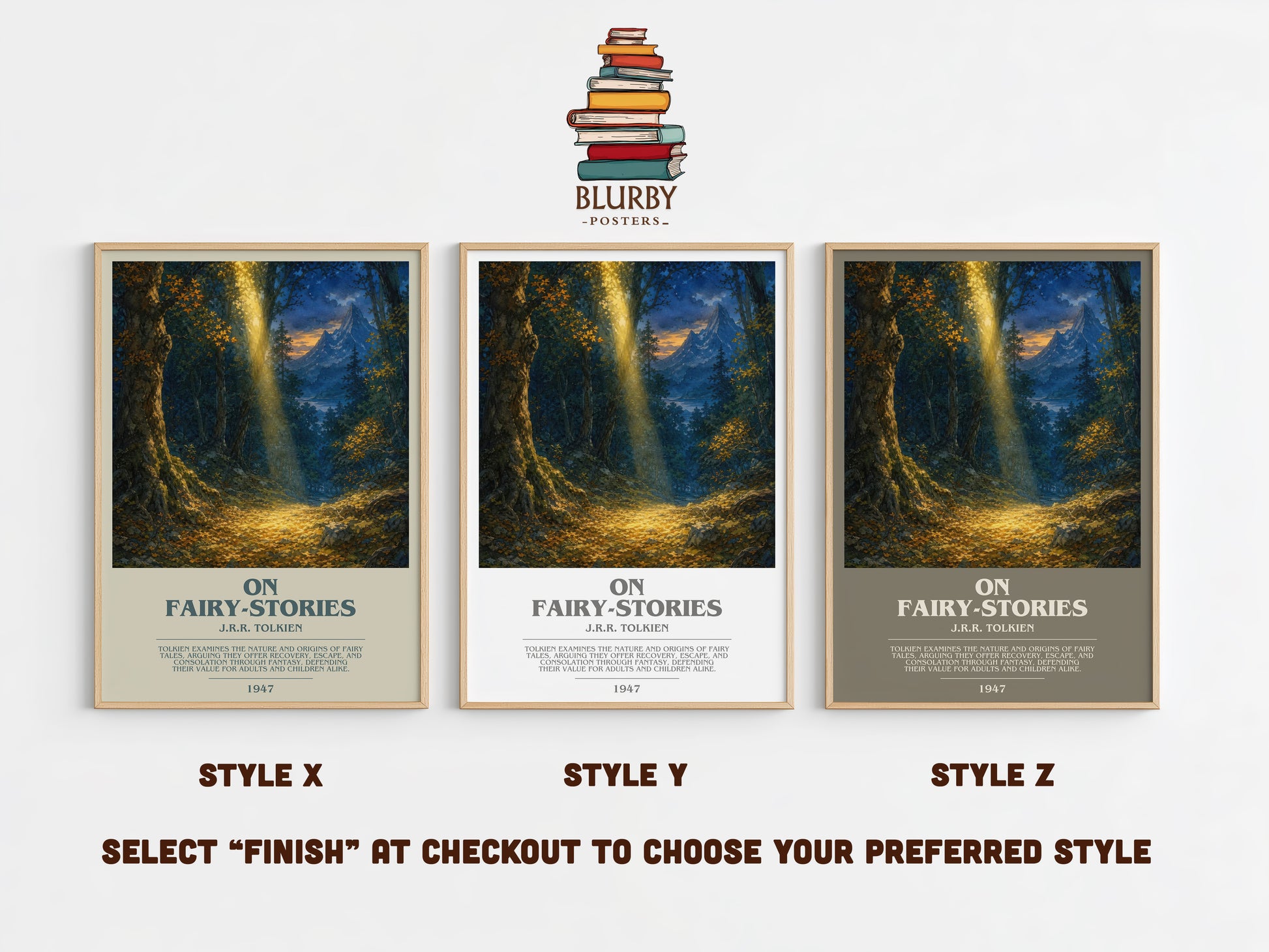 On Fairy-Stories bookish print in frame leaning in hallway – non fiction wall art