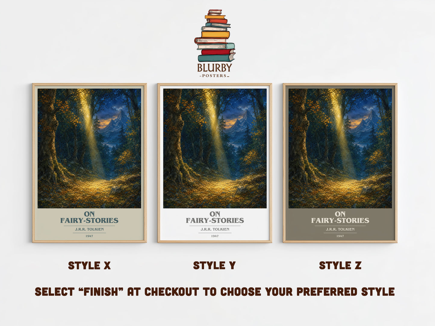 On Fairy-Stories book cover print in frame leaning in hallway – non fiction wall art