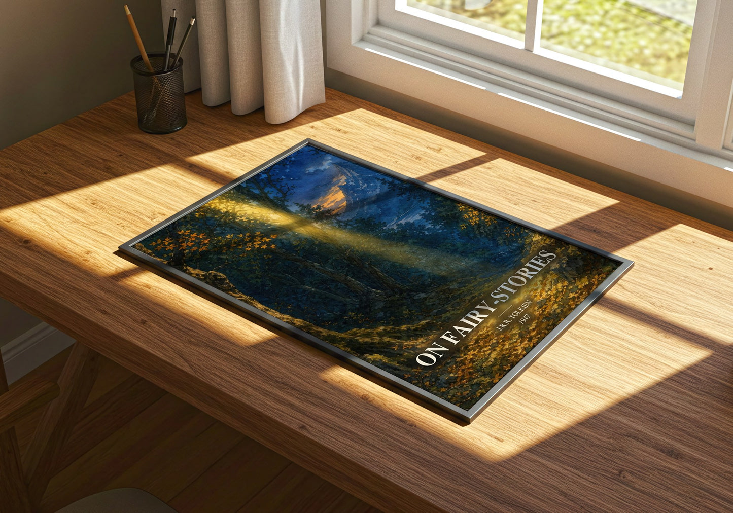 On Fairy-Stories watercolour book poster framed on wall – non fiction wall art