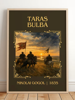 Taras Bulba Classic Book Art Print by Nikolai Gogol – framed print leaning on a wooden floor