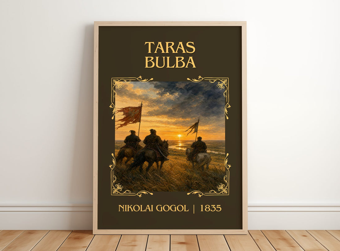Taras Bulba Classic Book Art Print by Nikolai Gogol – framed print leaning on a wooden floor