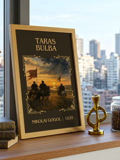 Taras Bulba Classic Book Art Print by Nikolai Gogol – framed print on a city-view windowsill