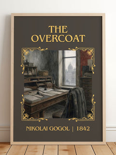 The Overcoat Classic Book Art Print by Nikolai Gogol – framed print leaning on a wooden floor