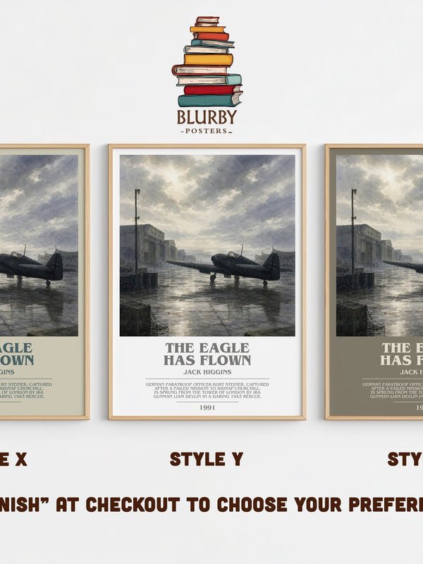 The Eagle Has Flown bookish print in frame leaning in hallway – thriller wall art