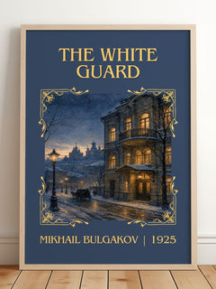 The White Guard Classic Book Art Print by Mikhail Bulgakov – framed print leaning on a wooden floor
