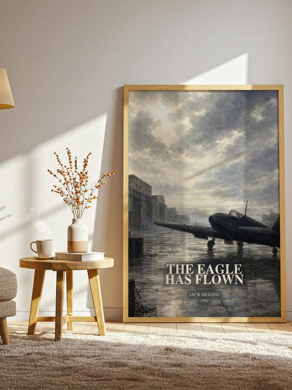 The Eagle Has Flown watercolour print in frame leaning in hallway – thriller wall art