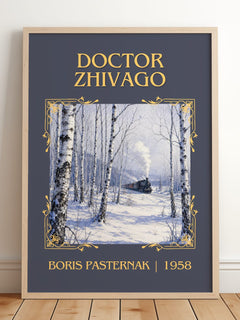 Doctor Zhivago Classic Book Art Print by Boris Pasternak – framed print leaning on a wooden floor